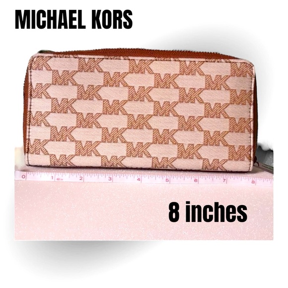 MICHAEL KORS ZIP AROUND WALLET NWT FABRIC EXTERIOR MK LOGO PRINT - Picture 5 of 7